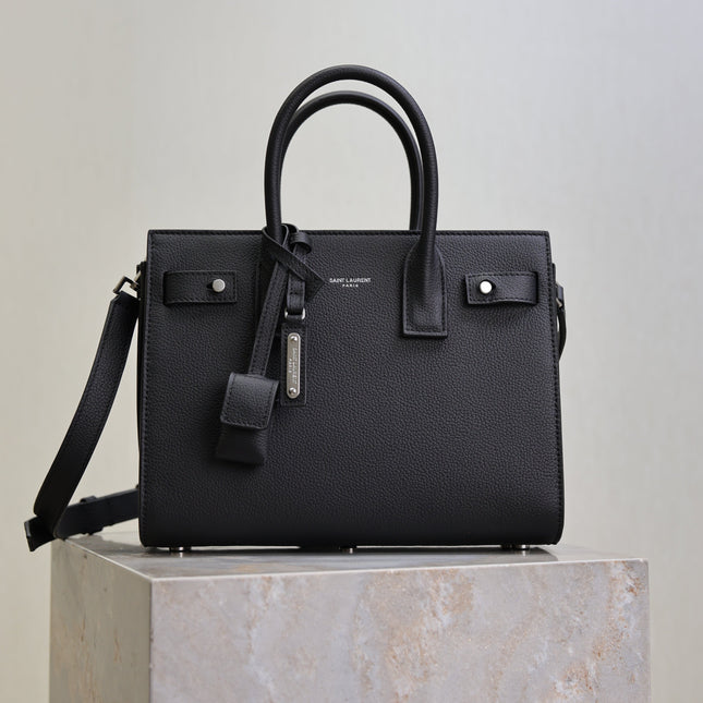 YSL 25S SAC DE JOUR MM 26 IN BLACK GRAINED CALFSKIN SILVER HARDWRE