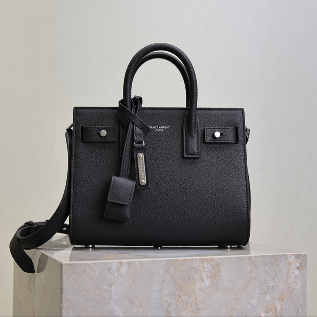 YSL 25S SAC DE JOUR 22 IN BLACK GRAINED CALFSKIN SILVER HARDWRE