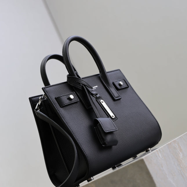 YSL 25S SAC DE JOUR 22 IN BLACK GRAINED CALFSKIN SILVER HARDWRE