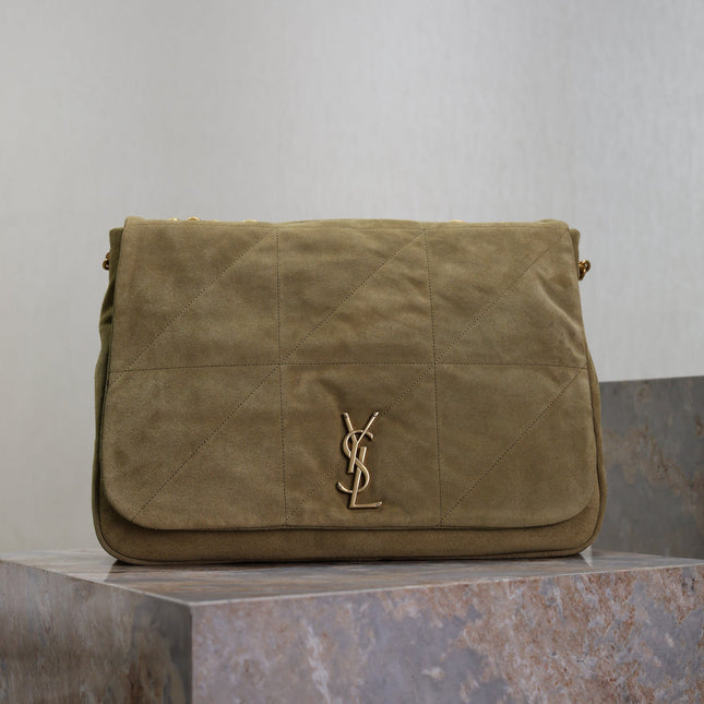 YSL 25S LARGE JAMIE 43 IN MUTED KHAKI SUEDE GOLD HARDWRE