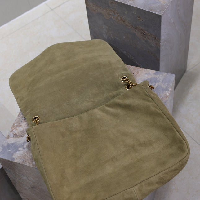 YSL 25S LARGE JAMIE 43 IN MUTED KHAKI SUEDE GOLD HARDWRE