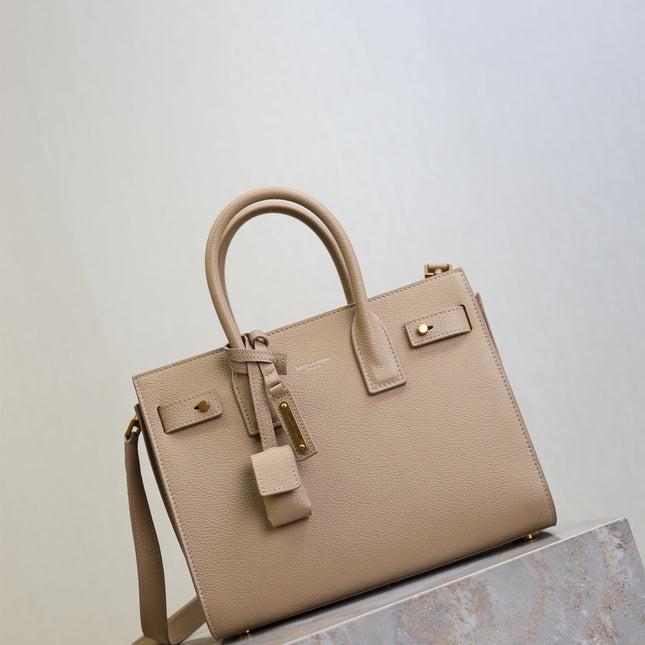 YSL 25S SAC DE JOUR MM 26 IN DARK BEIGE SUPPLE GRAINED CALFSKIN
