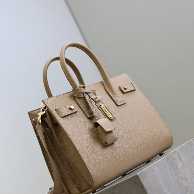 YSL 25S SAC DE JOUR MM 26 IN DARK BEIGE SUPPLE GRAINED CALFSKIN