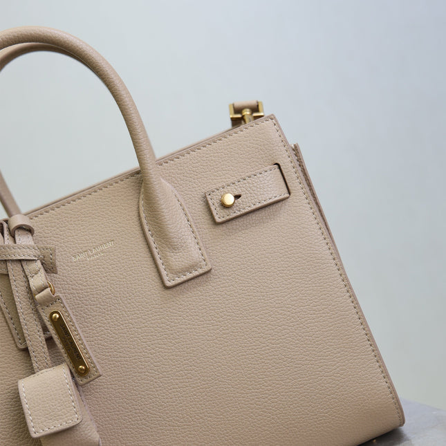 YSL 25S SAC DE JOUR MM 26 IN DARK BEIGE SUPPLE GRAINED CALFSKIN