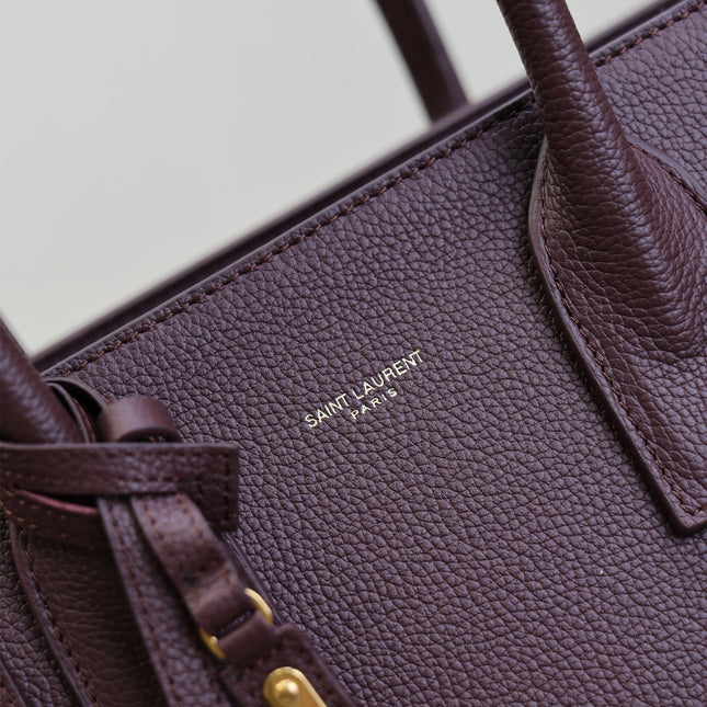 YSL 25S SAC DE JOUR GM 32 IN ROUGE CABERNET SUPPLE GRAINED CALFSKIN