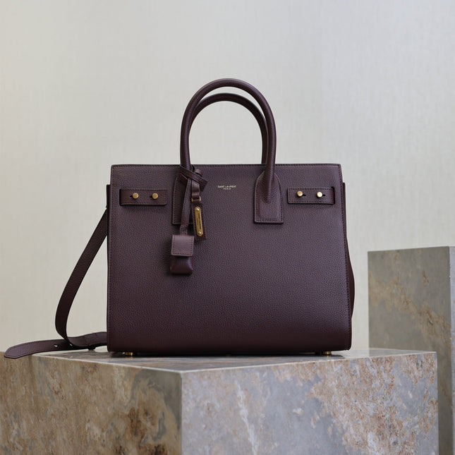 YSL 25S SAC DE JOUR GM 32 IN ROUGE CABERNET SUPPLE GRAINED CALFSKIN