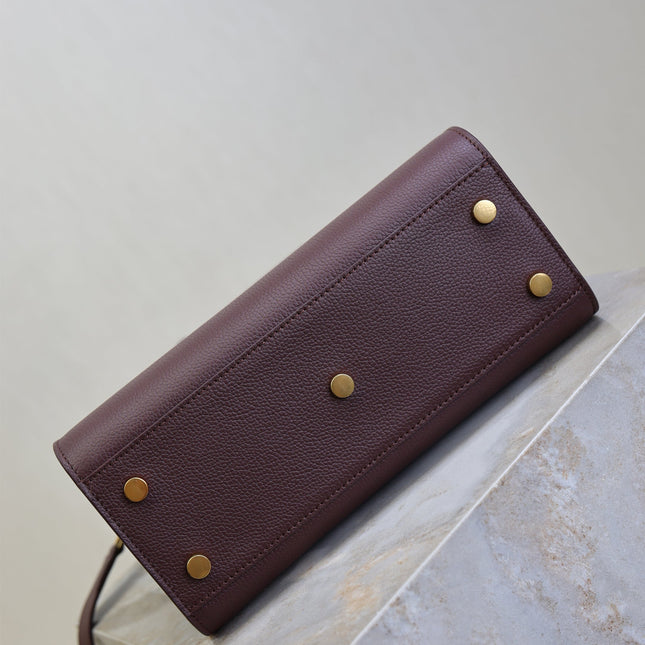 YSL 25S SAC DE JOUR MM 26 IN ROUGE CABERNET SUPPLE GRAINED CALFSKIN