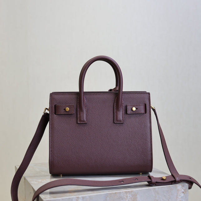 YSL 25S SAC DE JOUR 22 IN ROUGE CABERNET SUPPLE GRAINED CALFSKIN