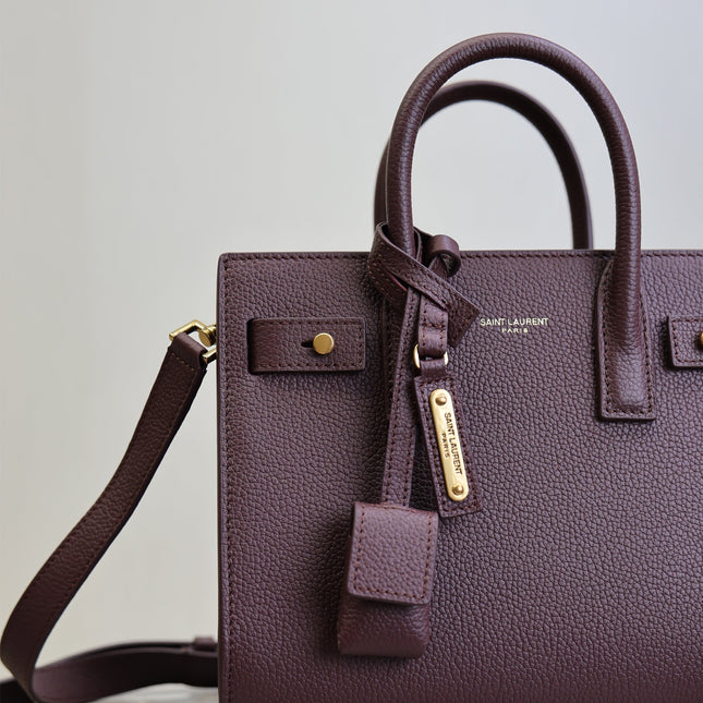 YSL 25S SAC DE JOUR 22 IN ROUGE CABERNET SUPPLE GRAINED CALFSKIN