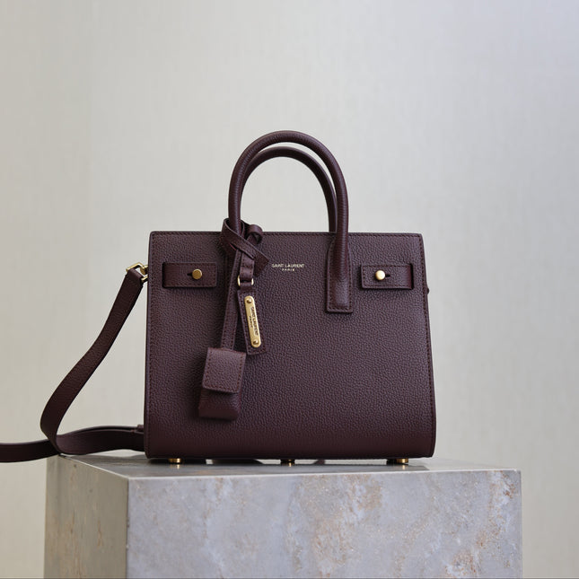 YSL 25S SAC DE JOUR 22 IN ROUGE CABERNET SUPPLE GRAINED CALFSKIN