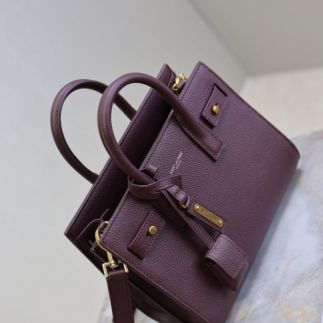 YSL 25S SAC DE JOUR 22 IN ROUGE CABERNET SUPPLE GRAINED CALFSKIN
