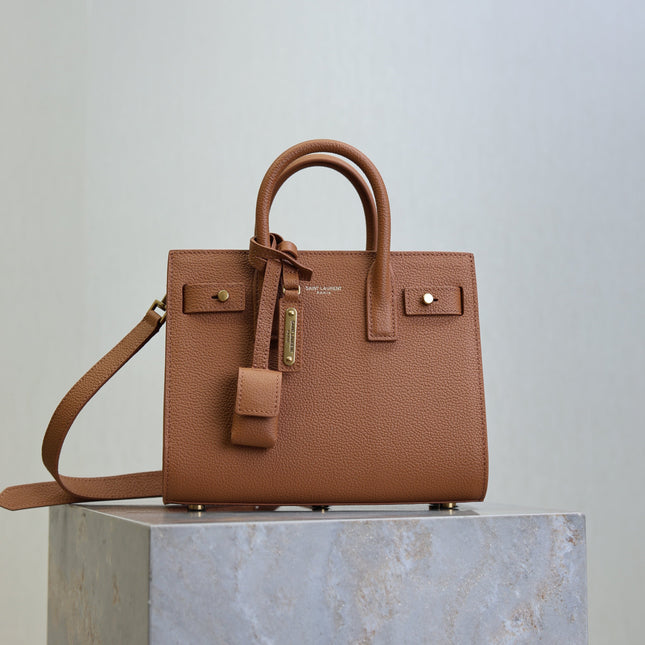 YSL 25S SAC DE JOUR MM 26 IN CHESTNUT BROWN SUPPLE GRAINED CALFSKIN