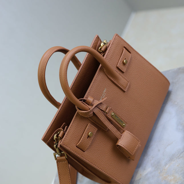 YSL 25S SAC DE JOUR 22 IN CHESTNUT BROWN SUPPLE GRAINED CALFSKIN