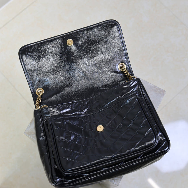 YSL 25S NIKI GM BAG 32 IN BLACK GLOSSY CALFSKIN GOLD HARDWRE