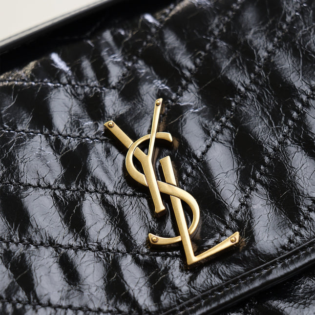 YSL 25S NIKI GM BAG 32 IN BLACK GLOSSY CALFSKIN GOLD HARDWRE