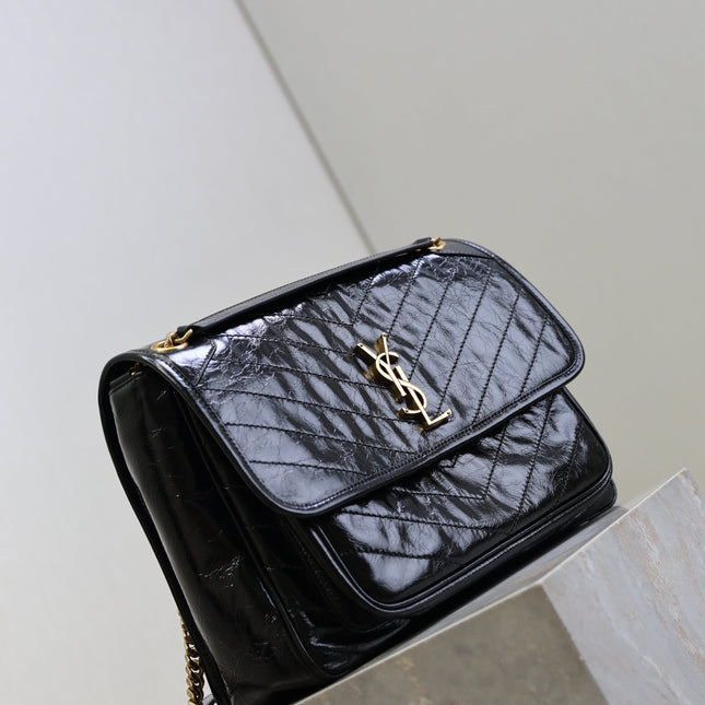 YSL 25S NIKI GM BAG 32 IN BLACK GLOSSY CALFSKIN GOLD HARDWRE