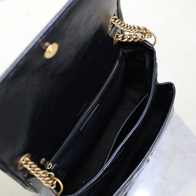 YSL 25S NIKI MM BAG 28 IN BLACK GLOSSY CALFSKIN GOLD HARDWRE