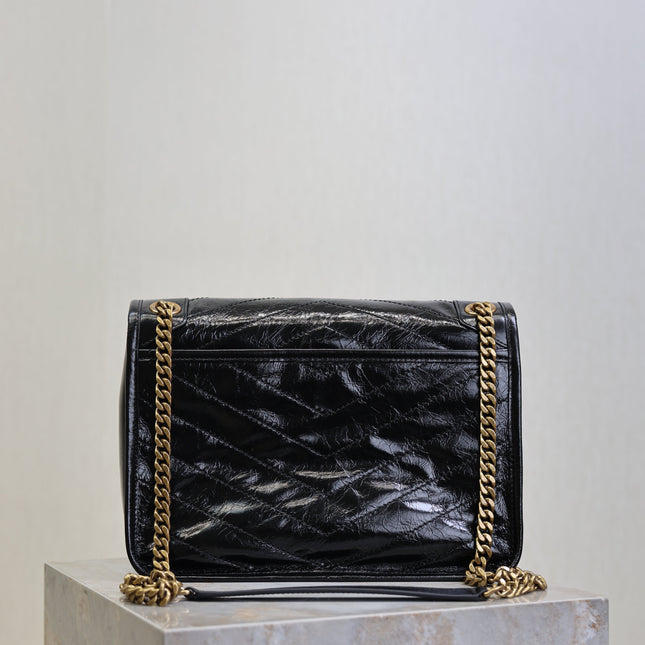 YSL 25S NIKI MM BAG 28 IN BLACK GLOSSY CALFSKIN GOLD HARDWRE