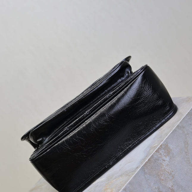 YSL 25S NIKI MM BAG 28 IN BLACK GLOSSY CALFSKIN GOLD HARDWRE