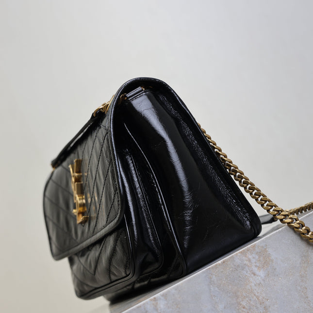 YSL 25S NIKI MM BAG 28 IN BLACK GLOSSY CALFSKIN GOLD HARDWRE