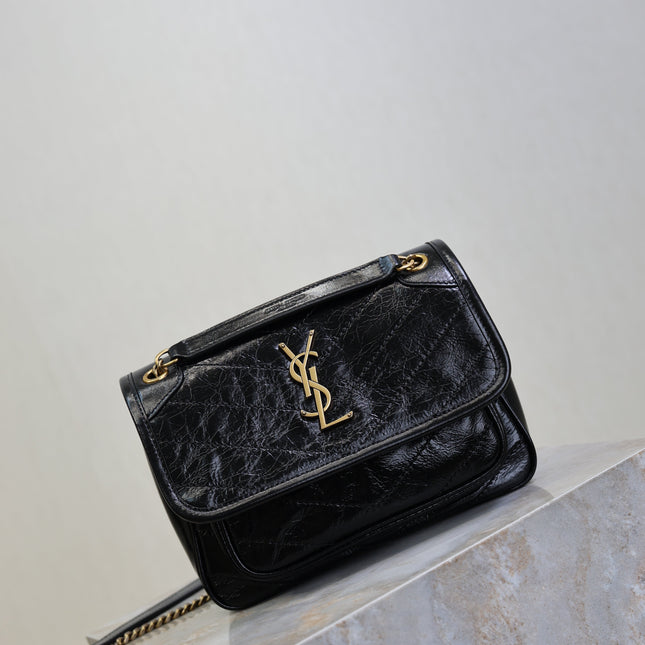 YSL 25S NIKI BAG 22 IN BLACK GLOSSY CALFSKIN GOLD HARDWRE