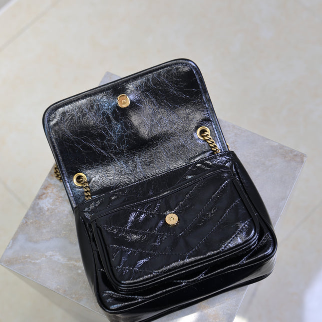 YSL 25S NIKI BAG 22 IN BLACK GLOSSY CALFSKIN GOLD HARDWRE