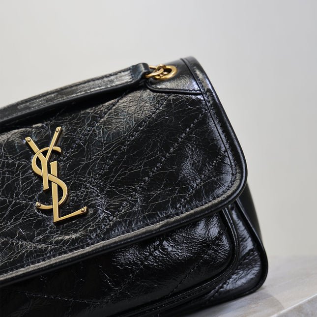YSL 25S NIKI BAG 22 IN BLACK GLOSSY CALFSKIN GOLD HARDWRE