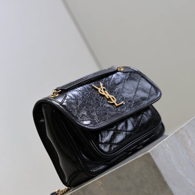 YSL 25S NIKI BAG 22 IN BLACK GLOSSY CALFSKIN GOLD HARDWRE