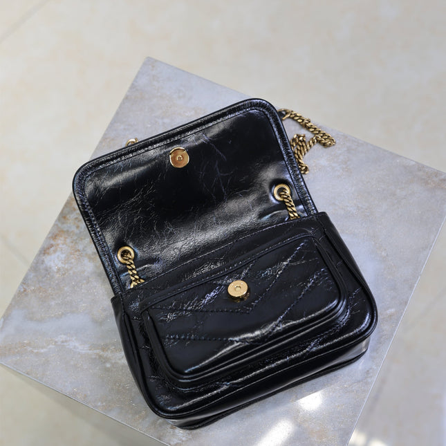 YSL 25S NIKI BAG 18 IN BLACK GLOSSY CALFSKIN GOLD HARDWRE