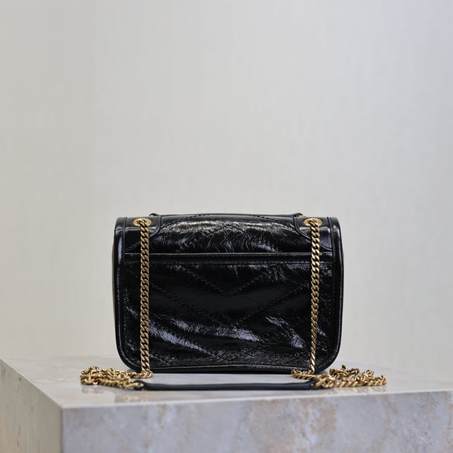 YSL 25S NIKI BAG 18 IN BLACK GLOSSY CALFSKIN GOLD HARDWRE