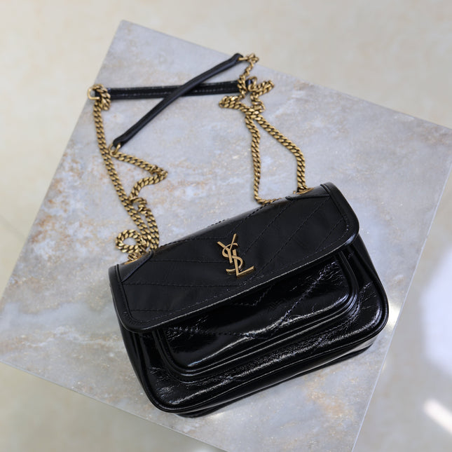 YSL 25S NIKI BAG 18 IN BLACK GLOSSY CALFSKIN GOLD HARDWRE
