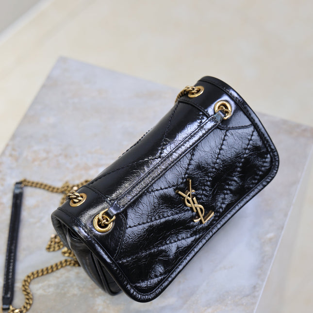YSL 25S NIKI BAG 18 IN BLACK GLOSSY CALFSKIN GOLD HARDWRE