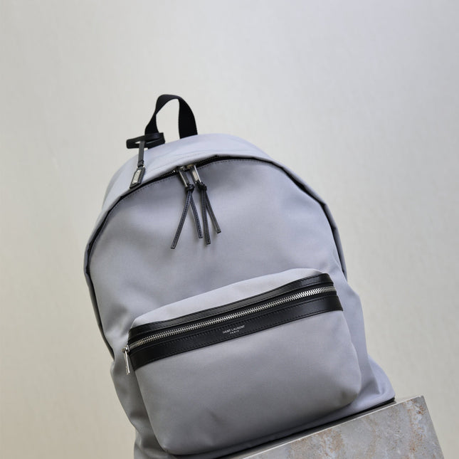 YSL 25S CITY BACKPACK 38 IN SLATE GRAY CANVAS AND CALFSKIN