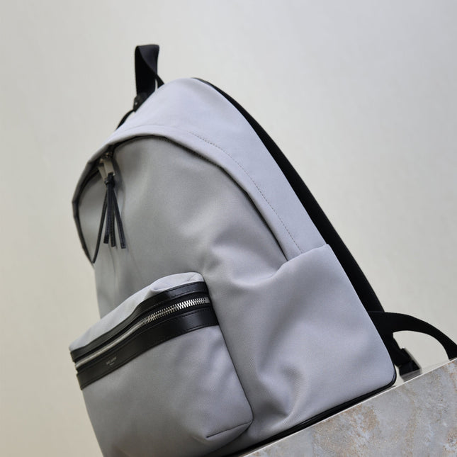 YSL 25S CITY BACKPACK 38 IN SLATE GRAY CANVAS AND CALFSKIN