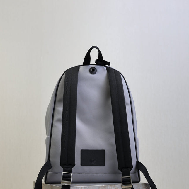 YSL 25S CITY BACKPACK 38 IN SLATE GRAY CANVAS AND CALFSKIN