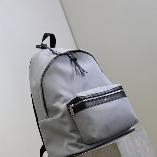 YSL 25S CITY BACKPACK 38 IN SLATE GRAY CANVAS AND CALFSKIN