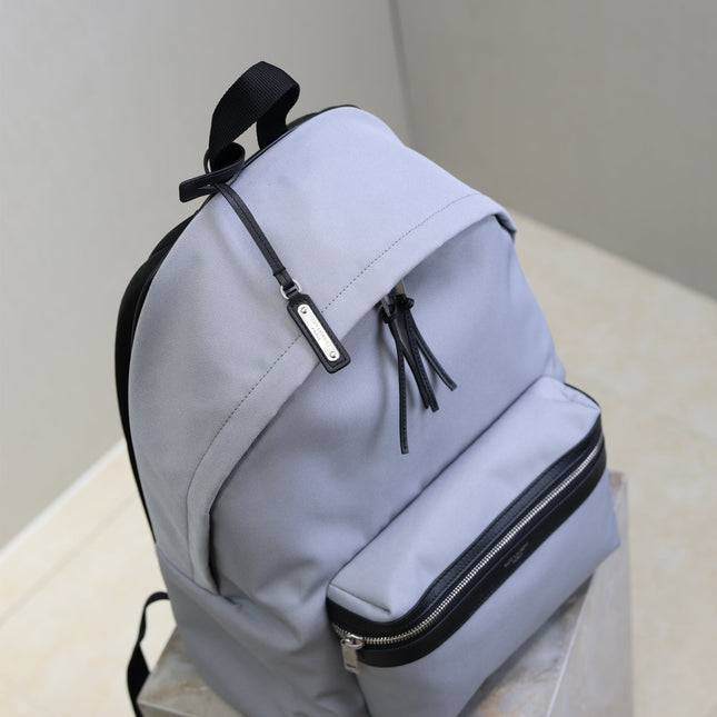 YSL 25S CITY BACKPACK 38 IN SLATE GRAY CANVAS AND CALFSKIN