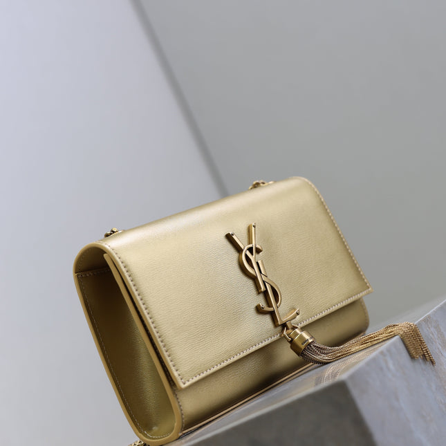 YSL 25S KATE TASSEL 20 IN GOLD METALLIC CALFSKIN GOLD HARDWRE