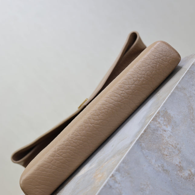 YSL 25S CASSANDRE LARGE ENVELOPE POUCH 29 IN DARK TAUPE CALFSKIN GOLD HARDWRE