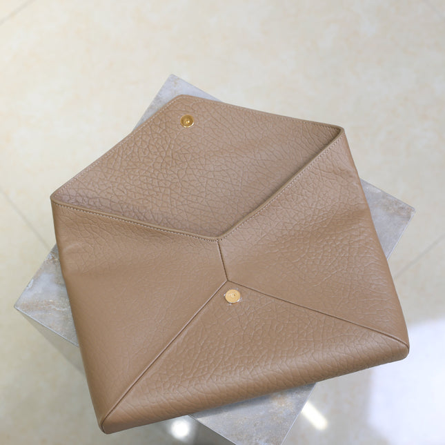 YSL 25S CASSANDRE LARGE ENVELOPE POUCH 29 IN DARK TAUPE CALFSKIN GOLD HARDWRE