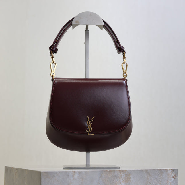 YSL 25S MINI VOLTAIRE 21 IN ROUGE CABERNET CALFSKIN SAINT LAURENT GOLD HARDWRE