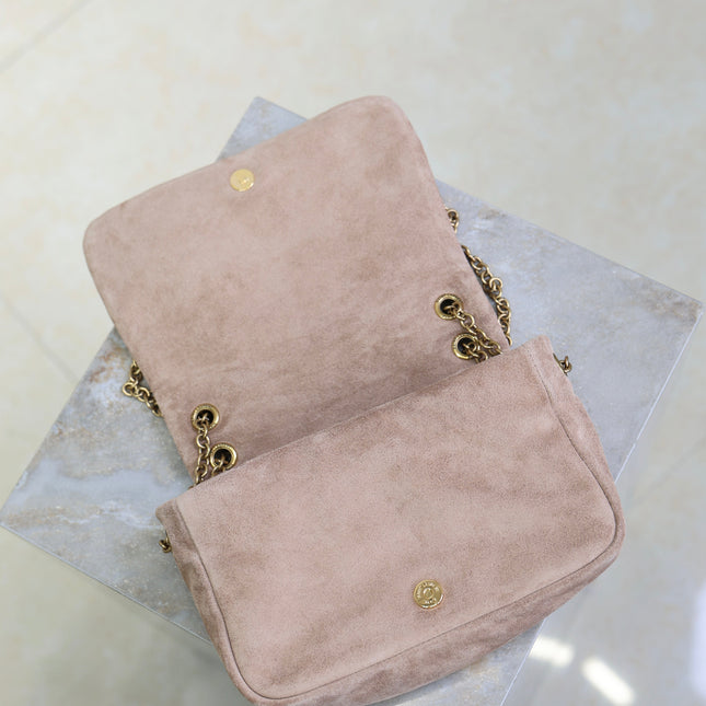 YSL 25S JAMIE 4.3 MINI 20 IN DUSTY ROSE BEIGE SUEDE GOLD HARDWRE
