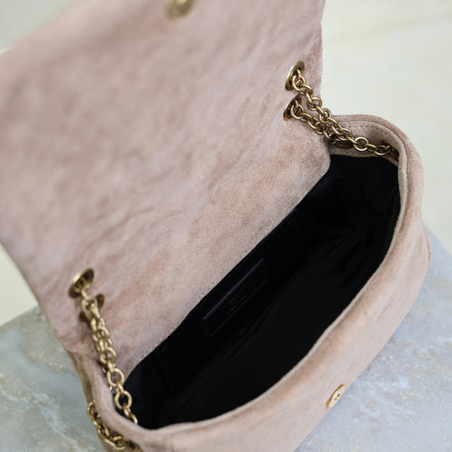 YSL 25S JAMIE 4.3 MINI 20 IN DUSTY ROSE BEIGE SUEDE GOLD HARDWRE