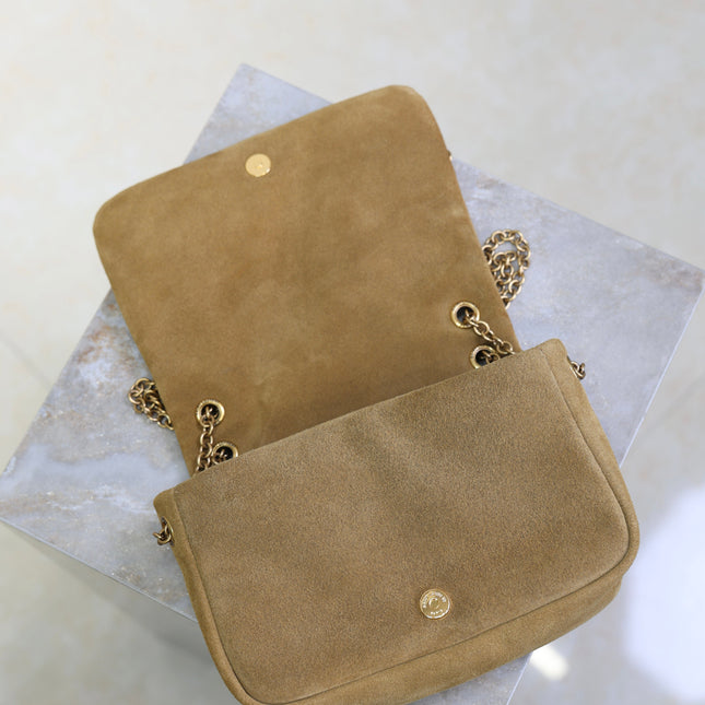 YSL 25S JAMIE 4.3 MINI 20 IN CARAMEL COGNAC SUEDE GOLD HARDWRE