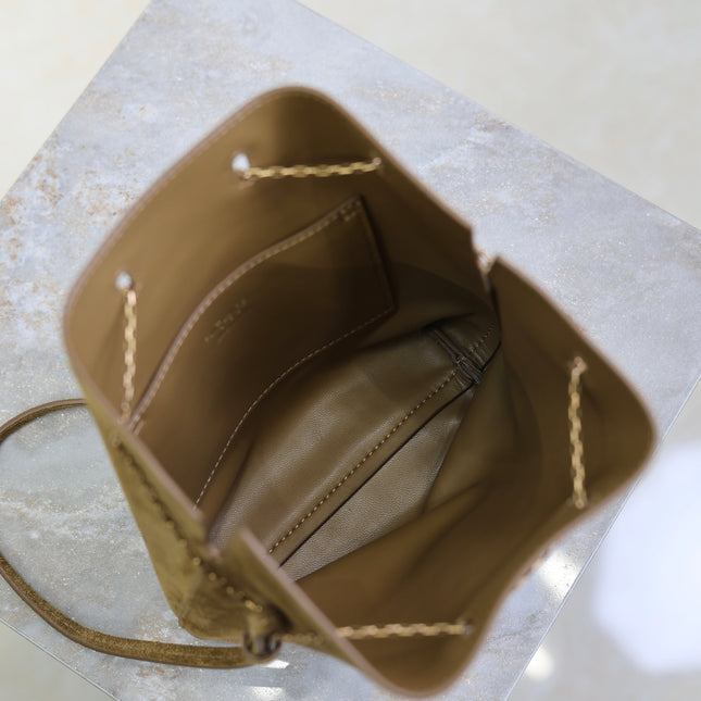 YSL 25S POCHON BAG 24 IN CARAMEL COGNAC SUEDE GOLD HARDWRE