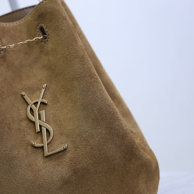 YSL 25S POCHON BAG 24 IN CARAMEL COGNAC SUEDE GOLD HARDWRE
