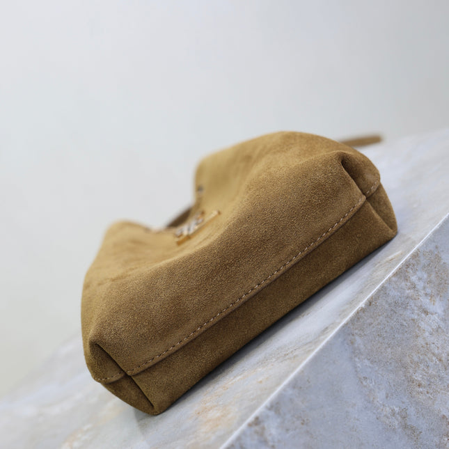 YSL 25S POCHON BAG 24 IN CARAMEL COGNAC SUEDE GOLD HARDWRE
