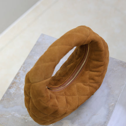 YSL 25S ICARINO MINI 17 IN CARAMEL QUILTED SUEDE GOLD HARDWRE