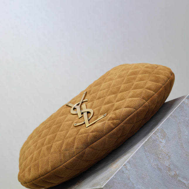 YSL 25S ICARINO 44 IN CARAMEL QUILTED SUEDE GOLD HARDWRE