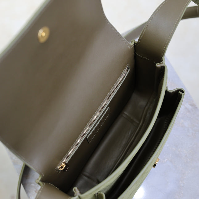 YSL 25S NIKI SATCHEL 22 IN BARLEY GREEN SUEDE GOLD HARDWRE
